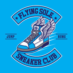 Flying Sole Shoe Wings Sneaker Club Patch Emblem Logo Design