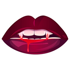 Halloween vampire lips cartoon vector illustration. Teeth with blood. Decoration for Halloween or...