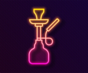 Glowing neon line Hookah icon isolated on black background. Vector