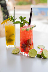 Watermelon and Mango Mojito decorated with fruits