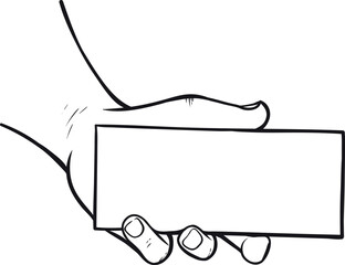 Male hand holding empty rectangle paper sheet banner space for message line art vector