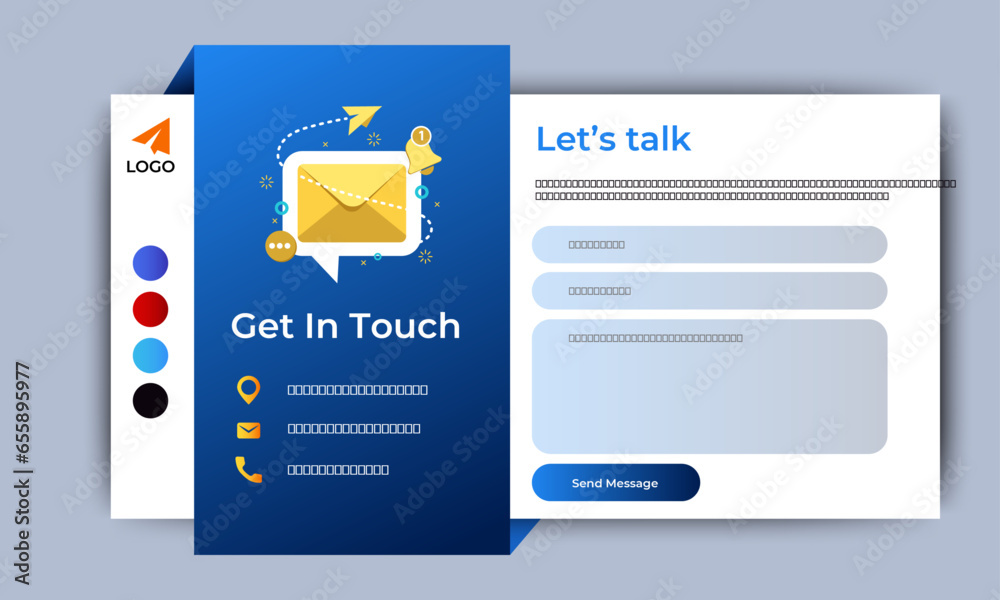 Poster modern contact form for website page. gradient blue background. vector