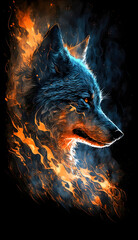 wolf in the fire - obrazy, fototapety, plakaty