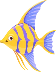 Tuinposter Cartoon angelfish aquarium fish funny character. Tropical river or lake ecosystem animal, freshwater wildlife cute vector personage. Aquarium hobby pet, angelfish cheerful mascot or childish character © Vector Tradition