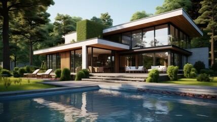 Fototapeta premium Modern house with garden created with Generative AI