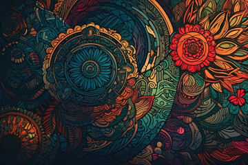 Colorful abstract background with mandalas. Hand-drawn illustration.