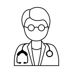Medical doctor line icon. Pharmacist men with glasses for medicine consultation. Healthcare human symbol. vector editable stroke.
