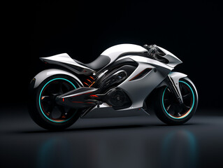 3D illustration of a futuristic sport bike isolated on a plain background. Designed aerodynamically according to its ability to accelerate at high speed.