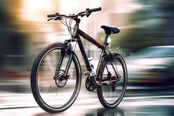 Fototapeta na wymiar Bike on the street in the city. Blurred motion.