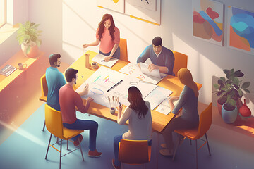 Group of business people working together in office. Teamwork concept. 3D Rendering