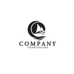 design logo vintage boat ship with water vector illustration