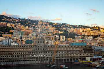 Naklejka premium Panorama of Genoa from aboard a cruise ship