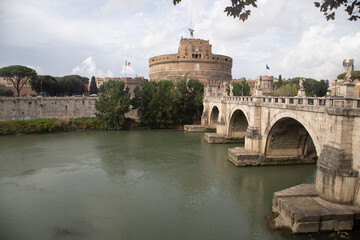 The Saint Angelo bridge in Rome, Italy