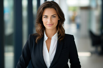 Generative AI portrait of amazing executive office worker brunette woman - obrazy, fototapety, plakaty