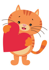 Cute happy cat holding a heart