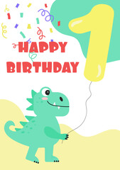 Birthday card with number 1 in cartoon style