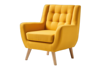 Mid-century modern accent chair sofa, transparent background, isolate die cut png file