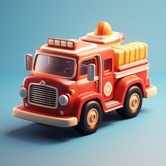 fire truck 3D icon for web design in cartoon style, copy space, isolated background. Created characters and objects in 3D style for use in web site interface design