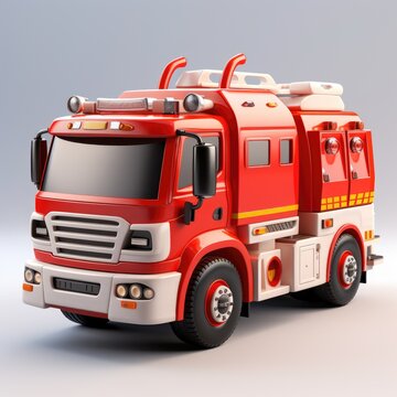 fire truck 3D icon for web design in cartoon style, copy space, isolated background. Created characters and objects in 3D style for use in web site interface design