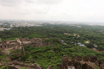Fototapeta na wymiar The fort town Golkonda of Hyderabad of Telangana in India is in ruin