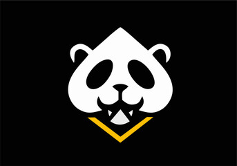 Cute panda head mascot with spade icon shape. Appear solid, elegant and eye catchy for businesses with classy backgrounds such as offering certain services, agencies, entertainment and others. - obrazy, fototapety, plakaty