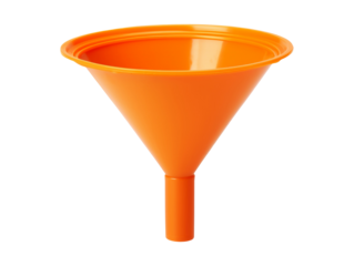Orange plastic funnel isolated on transparent or white background, png