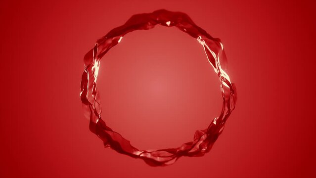 Ring Of Red Liquid Flowing Background Loop/ 4k animation of an abstract 3d rendered ring of red water fx flowing texture background with liquid patterns streaming seamless looping