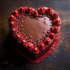 heart chocolate cake with icing, valentine