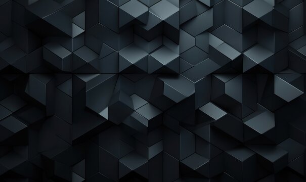 Polished Tiles arranged to create a Futuristic wall. Black, 3D Background formed from Diamond Shaped blocks. 3D Render, Generative AI