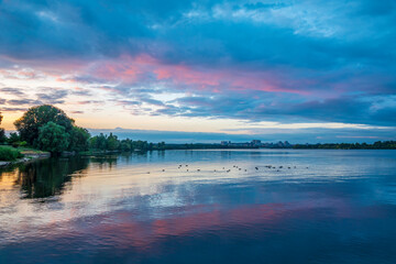 Colorful sunset on the river