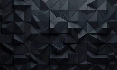 Fotobehang 3D Tiles arranged to create a Futuristic wall. Triangular, Black Background formed from Polished blocks. 3D Render, Generative AI © Colorful Graphics