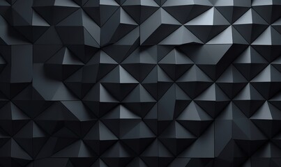 3D Tiles arranged to create a Futuristic wall. Triangular, Black Background formed from Polished blocks. 3D Render, Generative AI
