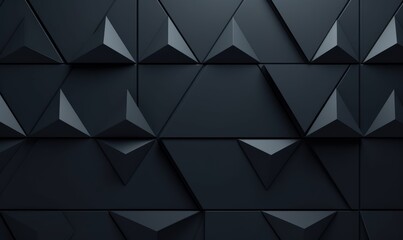 Futuristic, High Tech, dark background, with a triangular block structure. Wall texture with a 3D triangle tile pattern. 3D render, Generative AI