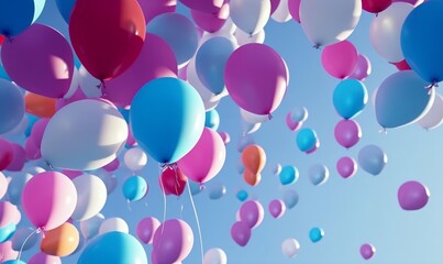 Colorful balloons rising into the in the air. Seamless loop, Generative AI