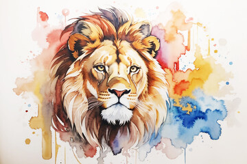 Watercolor Lion. Generative AI.