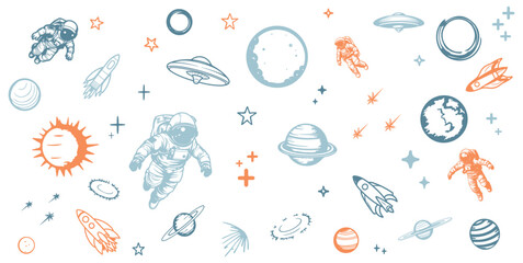 cute outline outer space. hand drawn space artline. isolated on a background. eps 10 © fusiangkara