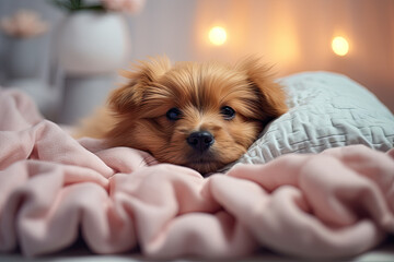 puppy in the bed