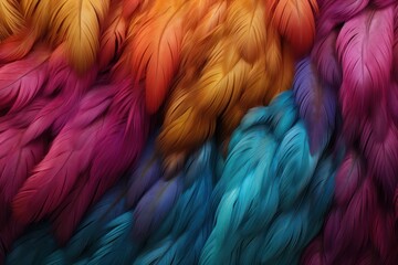 close up texture multicolored feathers background, ai tools generated image