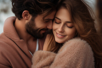 Generative AI portrait picture of happy young couple traveling sunny country