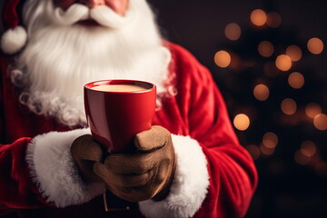 santa claus hand hold coffee mug