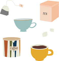 Hot drinks. Coffee and tea. Set of vector illustrations