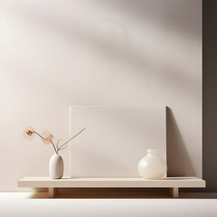 Aesthetic interior design, minimalist, like a mockup, product photography, sleek neutral background. Generative AI.