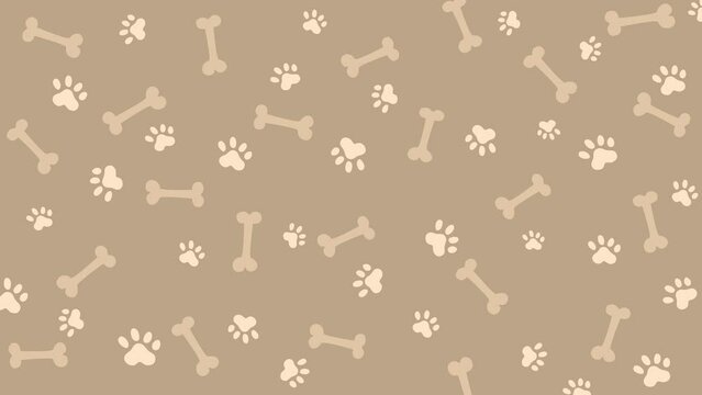 Pastel background with dog paw print and bone. Looped animated zoological screensaver.