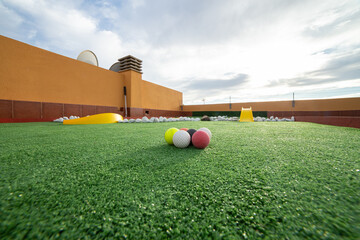 Miniature golf course on the rooftop of a villa 