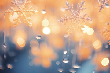 Yellow lights and snowflakes. Abstract bokeh backdrop. New year and Christmas background footage.