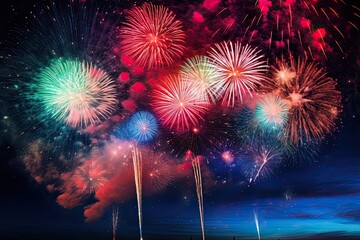 Big beautiful multicolored fireworks in the sky. New year and Christmas background footage.