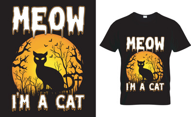  Halloween typrography vector t-shirt design. meow i’m a cat