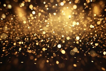 Brilliant yellow lights and confetti in defocus. Abstract bokeh backdrop. New year and Christmas background footage.
