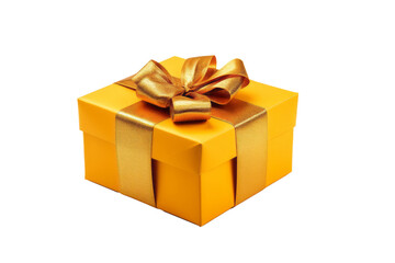 Golden Christmas gift box with golden ribbon, transparent PNG, isolated, AI generated