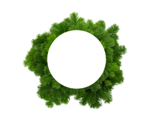 Christmas empty wreath on fir tree frame isolated on white transparent, Xmas greeting card template, PNG. 